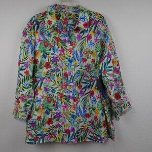 John Mark Linen Tunic Top Women's Plus Size 2X Multicolor Floral Pockets